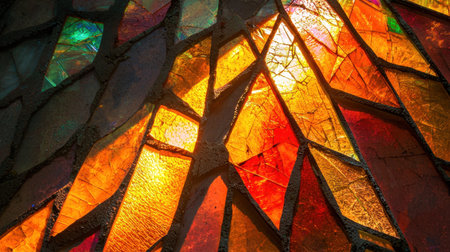 Light passing through fractured glass, forming intricate reflections and shadows for an abstract effect.の素材