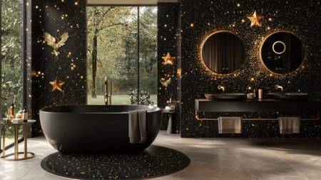 Luxury gold and black star collection with modern lighting effects and subtle depth.の素材