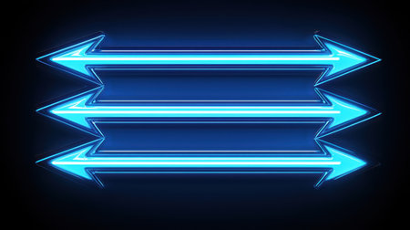 Sci-fi inspired digital arrow bars glowing in electric blue, symbolizing high-tech industry progress.の素材