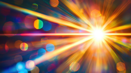 Soft blurred rainbow refraction with prism-like light effects on a dark abstract backgroundの素材