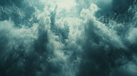 Swirling smoke trails on a deep blue background, creating an abstract and cinematic scene with soft motion.の素材