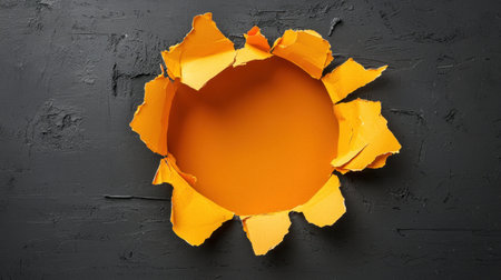 Symbolic representation of keyword research with bold orange torn paper on a dark background.の素材