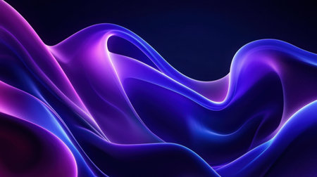 Vibrant purple and blue fluid waves on a dark background, creating a sleek, digital-inspired design.の素材