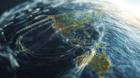 Conceptual design of shipping routes circling the Earth.の素材