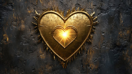 Golden shield with a radiant heart emblem at the center, evoking strength and compassion.の素材