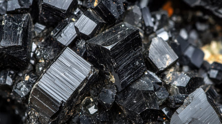 High-resolution macro shot of black tourmaline deep textures, highlighting the natural imperfections of the mineral.の素材