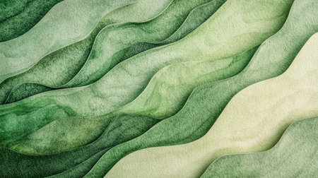 Modern abstract green wavy paper background with subtle gradients, ideal for eco-friendly and nature themes.の素材