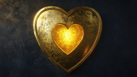Golden shield with a radiant heart emblem at the center, evoking strength and compassion.の素材