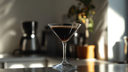 Italian espresso martini served in a sleek cocktail glass.の素材