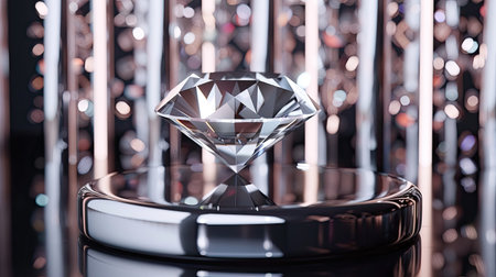 3D diamond podium with a crystal background, perfect for showcasing luxury cosmetics and jewelry.の素材