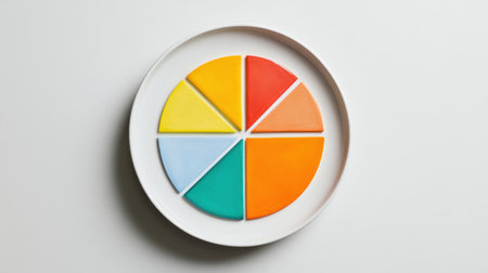 A plate divided into colorful sections, each representing a sector like agriculture, technology, and finance, symbolizing global economiesの素材