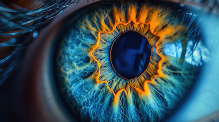 Close-up of a patient eye during an ophthalmologist exam, futuristic optics and digital diagnostic tools for sight healthの素材