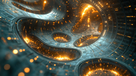 A detailed rendering of a quantum circuit, showcasing intricate gates and flowing qubit pathways in a futuristic, glowing designの素材