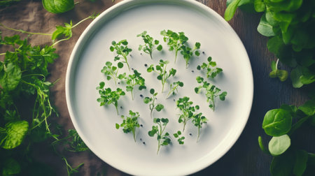 A plate with tiny sprouting plants, each representing a startup idea, surrounded by a fresh, vibrant compositionの素材