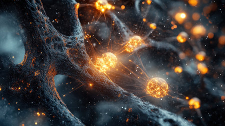 An imaginative depiction of quantum teleportation, with entangled particles glowing as they form instantaneous connections across spaceの素材