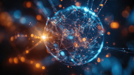 Quantum gates visualized as glowing, intricate networks transforming particles through radiant quantum fieldsの素材