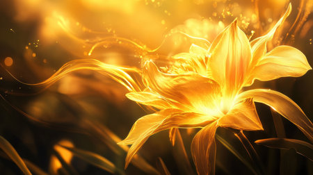 A sharp-focused daffodil glowing in golden light, with its surroundings blurred to emphasize its delicate detailsの素材