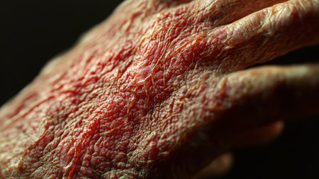 A highly detailed macro view of human skin on the hand, ideal for dermatology, skincare, or medical research purposesの素材