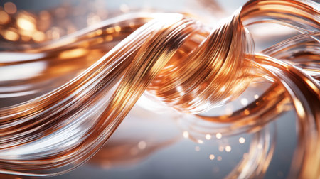 Illustration of hair strands absorbing shampoo serum, repairing damage and revitalizing shine in a futuristic 3D rendering -の素材