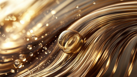 Vibrant 3D rendering of shampoo droplets repairing and nourishing damaged hair strands, emphasizing healthy shineの素材