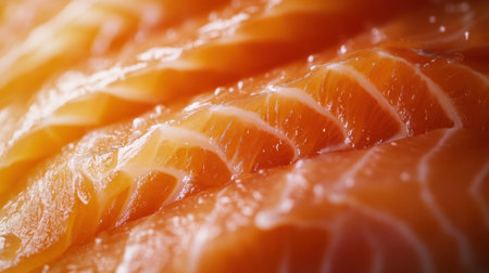 Premium raw salmon fillet with visible texture and vibrant color, isolated on a white background for a gourmet presentation.の素材