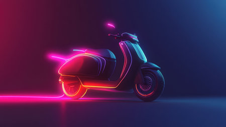 A hybrid vehicle concept shown as an electric scooter line icon, emphasizing innovation and eco-friendliness in design.の素材