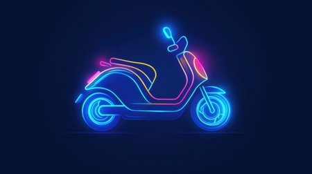 A minimalistic electric scooter icon featuring hybrid vehicle details and an editable stroke, designed for environmental themes.の素材