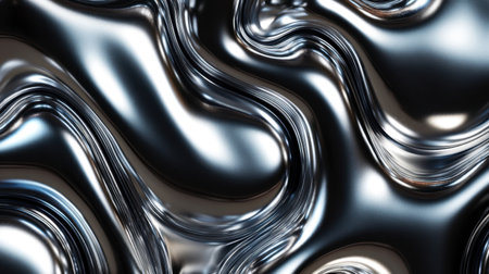 This captivating abstract image features smooth metallic liquid waves with glossy reflections, perfect for modern artistic backgrounds and creative designs.の素材