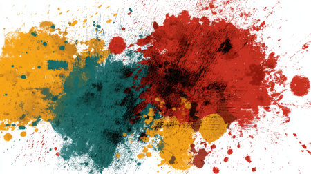 This vibrant abstract image captures a dynamic paint splash in red, orange, and teal, showcasing creative energy and artistic flair. Perfect for designs.の素材