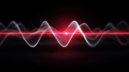 A striking abstract digital design featuring waveforms with light effects and vibrant colors, perfect for visualizing sound and energy.の素材