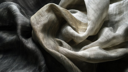 A close-up view of elegantly draped fabric showcasing soft textures and neutral shades, perfect for creative projects and design purposes.の素材