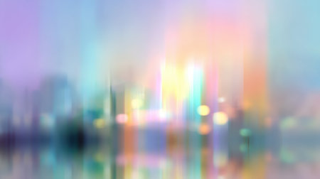 This abstract cityscape showcases a blend of blurred lights and soft colors, creating a dreamlike night atmosphere full of vibrant energy.の素材