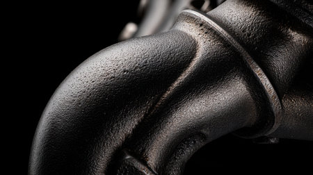 This detailed close-up image showcases an industrial pipe fitting with a textured surface against a dark backdrop, ideal for mechanical design projects.の素材