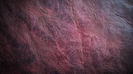 This image showcases a richly textured background of deep red leather, emphasizing natural grain patterns, perfect for fashion, design, or artistic projects that require a touch of elegance and luxury.の素材