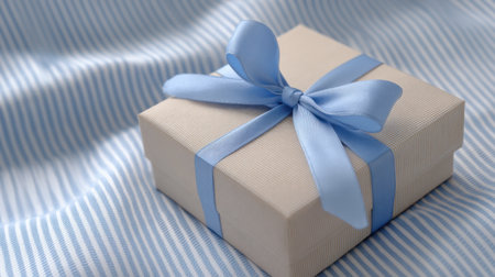 A beautifully wrapped gift box featuring a soft blue ribbon, perfect for celebrating special occasions and expressing love and joy.の素材
