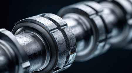 A striking close-up image of a metallic connector on a polished pipe, featuring intricate details and textures, representing industrial engineering and craftsmanship.の素材