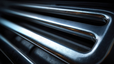 This image showcases a close-up view of polished metallic stripes on industrial equipment, emphasizing shine and texture.の素材