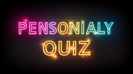 A vibrant neon sign featuring the words "PENSIONALY QUIZ," perfect for nightlife, entertainment, or social events. The design combines colorful lights and a dark wooden background for an appealing visual effect.の素材