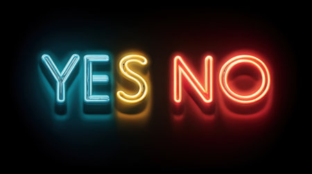 Vibrant neon light sign featuring "Yes" and "No" against a dark backdrop, emphasizing decision-making and clear communication with playful aesthetics.の素材