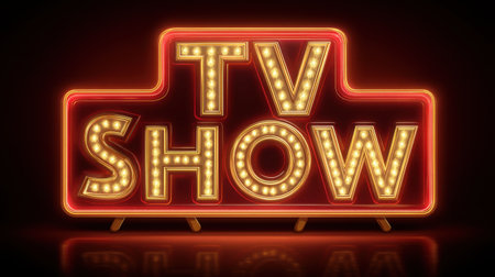 A vibrant neon sign design for a TV show featuring bright retro light bulbs against a dark background, perfect for entertainment themes.の素材