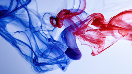 Experience the beauty of swirling smoke in rich blue and red tones, creating a mesmerizing abstract art piece that captivates and inspires creativity.の素材