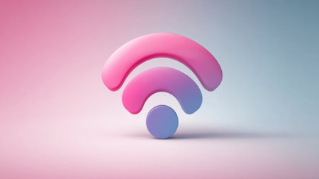 A visually appealing 3D Wi-Fi icon showcases a smooth pink and blue gradient, perfect for modern digital designs emphasizing connectivity and technology.の素材