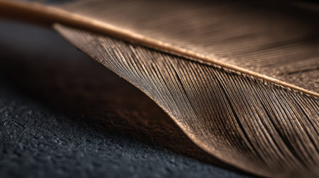 A stunning close-up of a feather highlighting its intricate textures and natural beauty against a contrasting dark background. Perfect for nature themes.の素材
