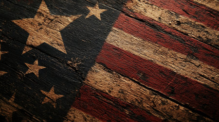 This image features a rustic and weathered design of the American flag, emphasizing its historical significance and patriotic essence. Perfect for thematic projects!の素材