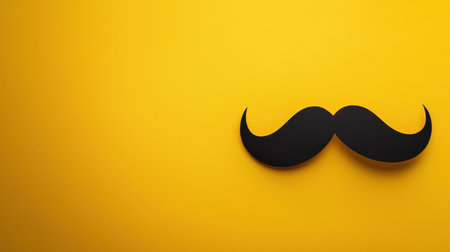 A playful black mustache shape against a vibrant yellow background. Ideal for designs related to humor, celebrations, or graphic art. Perfect for creative projects!の素材