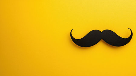 This image features a bold black mustache silhouette against a vibrant yellow background, perfect for creative projects, marketing materials, or playful designs.の素材