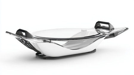 This elegant glass baking dish features black handles and a transparent lid, perfect for oven cooking, food storage, and stylish meal presentation in any kitchen.の素材