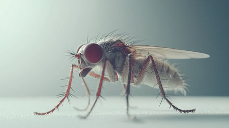 A stunning macro shot of a small insect featuring distinct red eyes and intricate details, capturing the essence of nature's tiny wonders in high resolution.の素材