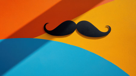 Creative concept art of mustache silhouette on colored backdrop, symbol of gentleman's charm.の素材