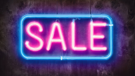 A vibrant neon sign featuring the word "SALE" in bright pink and blue colors, perfect for attracting attention in urban environments.の素材
